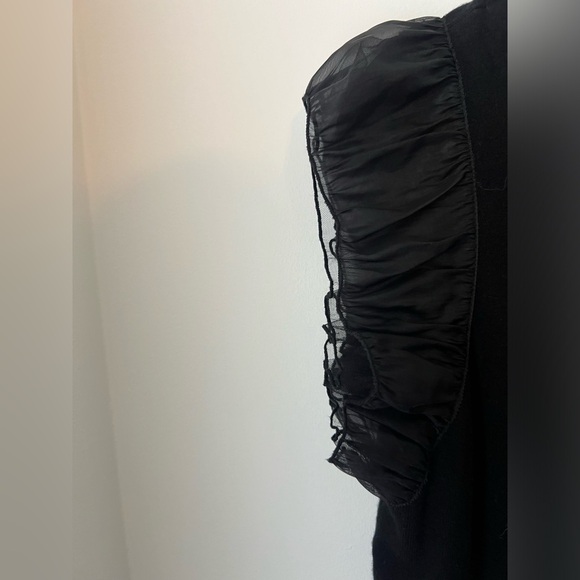 Sioni Milano Black Ruffled Tulle Sleeve Knit Top Large - Picture 3 of 11